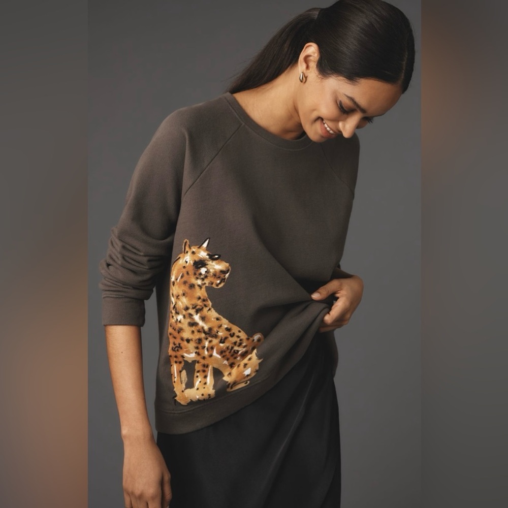 Anthropologie x LouLou Cheetah Graphic Sweatshirt Size 2X